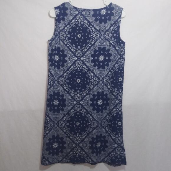Caribbean Joe Blue Patterned Embroidered Sleeveless Resort Vacation Dress Sz PL - Picture 6 of 6